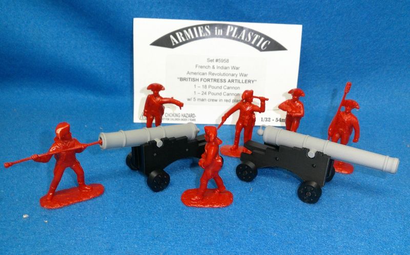 AIP5958 Rev War, French & Indian - British Fort Artillery, 2 Cannons w/ 5 Man Crew (54MM)